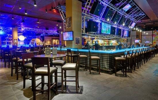 Hard Rock Live bar, screens, and stage