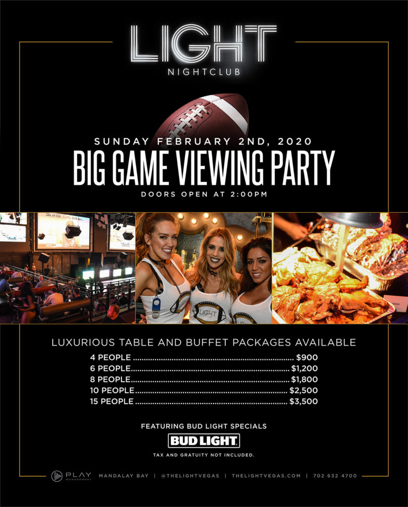 LIGHT Nightclub Big Game Viewing Party buffet packages
