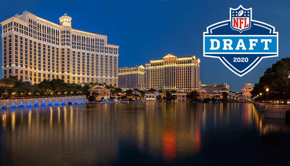 Red carpet & boats on Bellagio fountain part of 2020 NFL Draft in