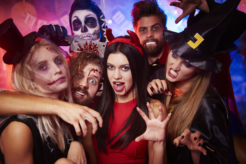 Friends wearing costumes for Halloween in Las Vegas