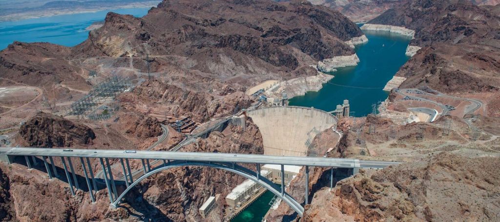 Hoover Dam and Lake Mead viewed from a Maverick helicopter