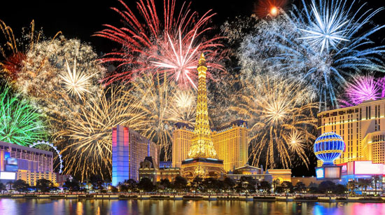 New Year’s Eve fireworks above the Las Vegas Strip
