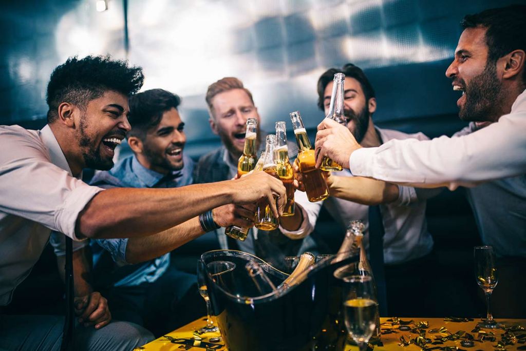 Friends celebrating a Las Vegas bachelor party