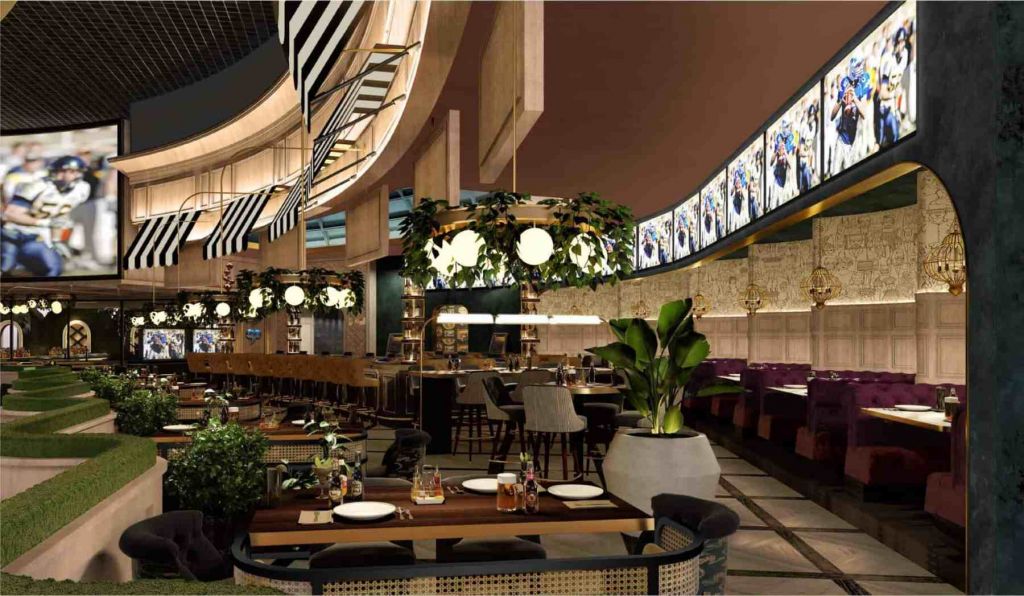 Dining room and sports viewing inside The George
