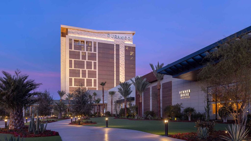Durango Casino and Resort exterior at dusk