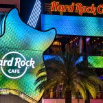 Hard Rock Cafe Las Vegas illuminated guitar facade for the 2027 Big Game Party