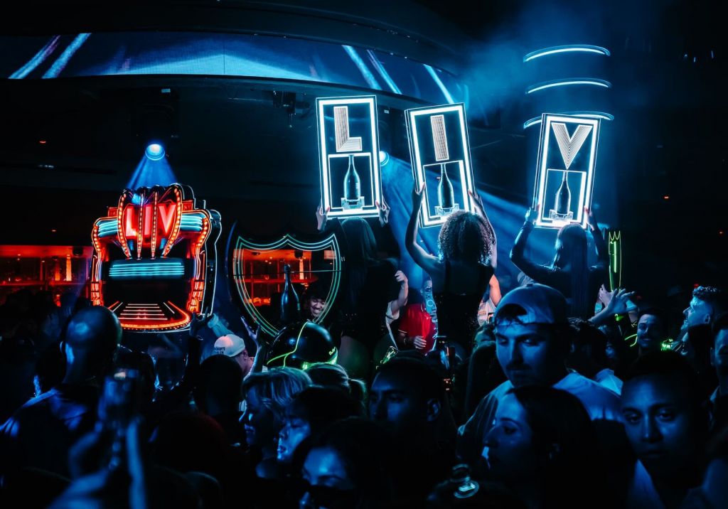 Crowd beneath the halo at LIV Nightclub at Fontainebleau Las Vegas