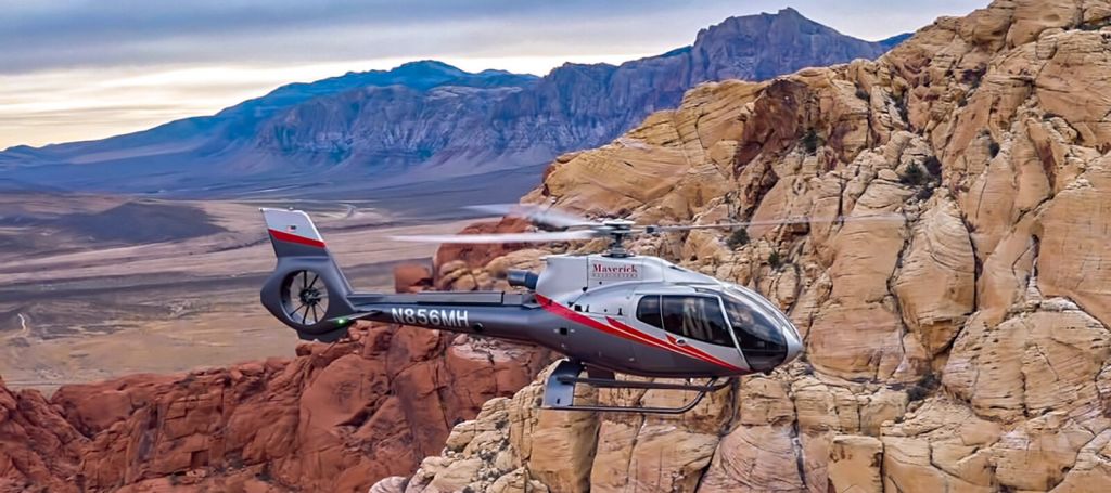 Maverick helicopter at a private desert landing above Las Vegas