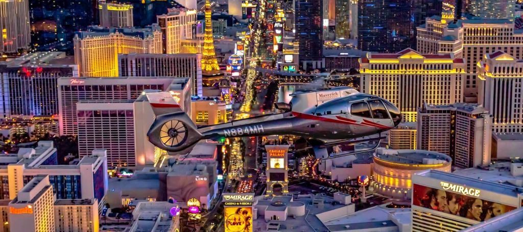 Maverick Helicopters flying above the Las Vegas Strip