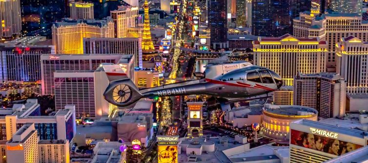 Maverick Helicopters flying above the Las Vegas Strip