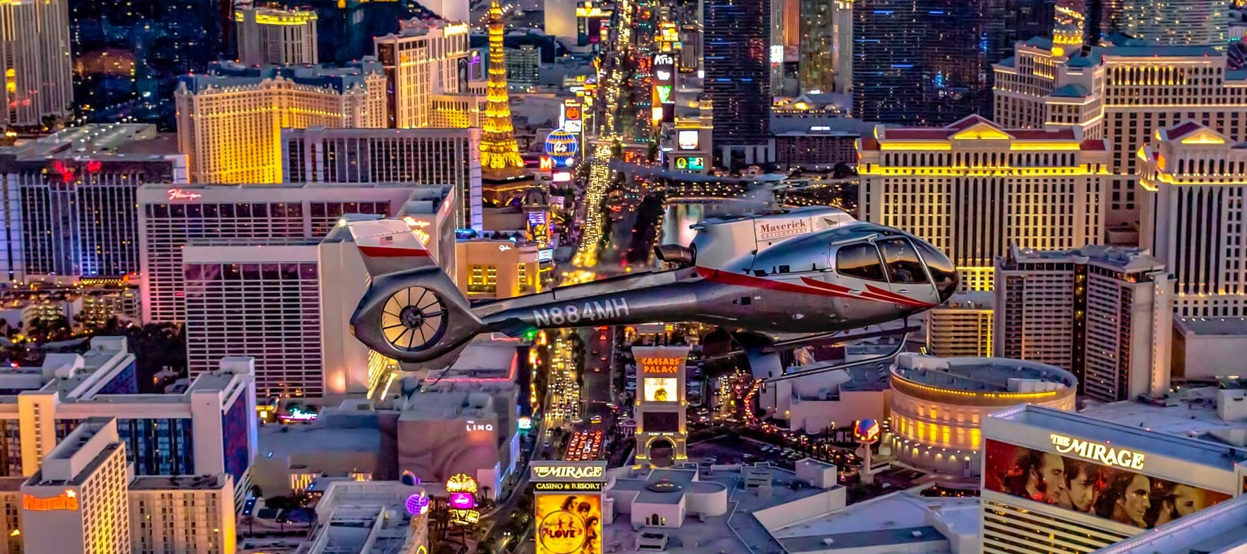 Maverick Helicopters flying above the Las Vegas Strip