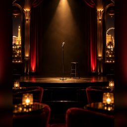 Comedy stage prepared for Sebastian Maniscalco in Las Vegas