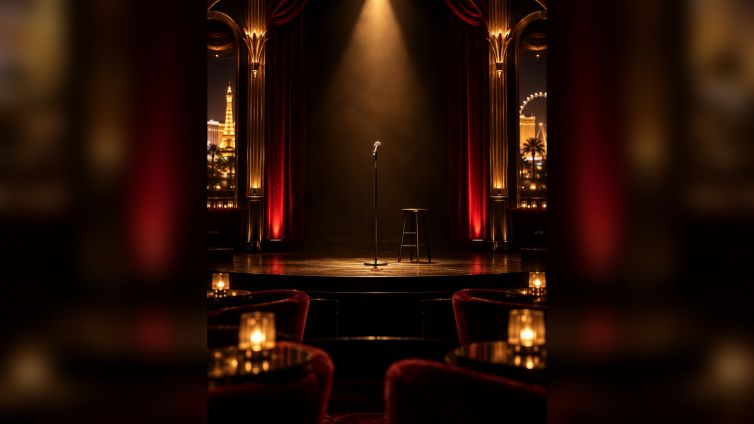 Comedy stage prepared for Sebastian Maniscalco in Las Vegas