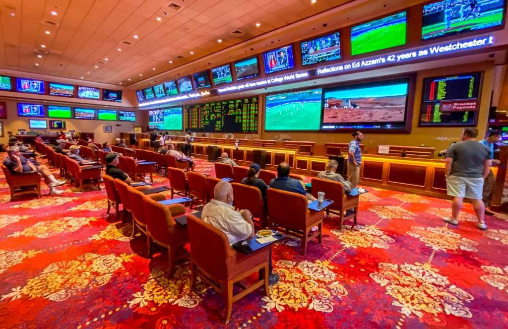 South Point Sports Book seating and screens
