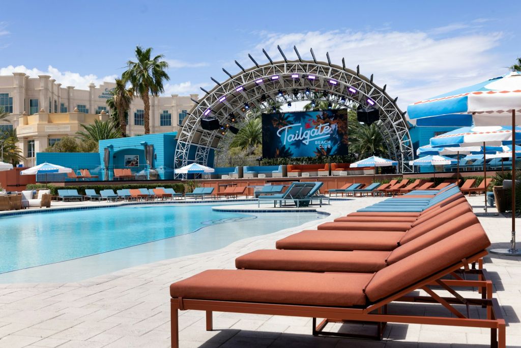 Tailgate Beach Club pool deck and sports viewing area at Mandalay Bay