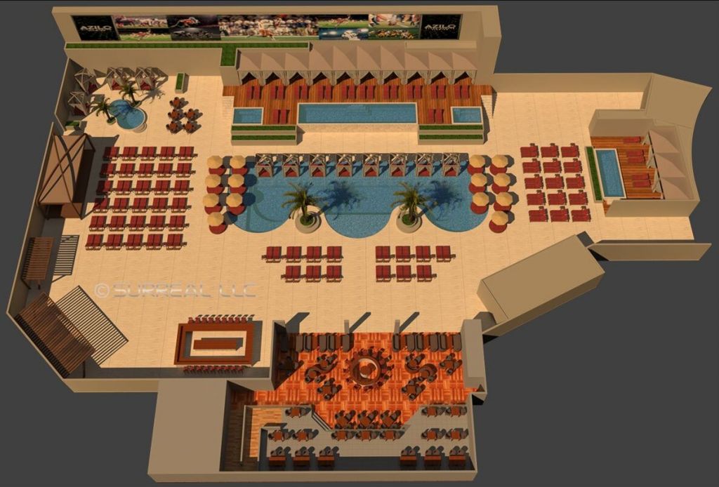 Pool deck layout at The Pool at SAHARA Las Vegas