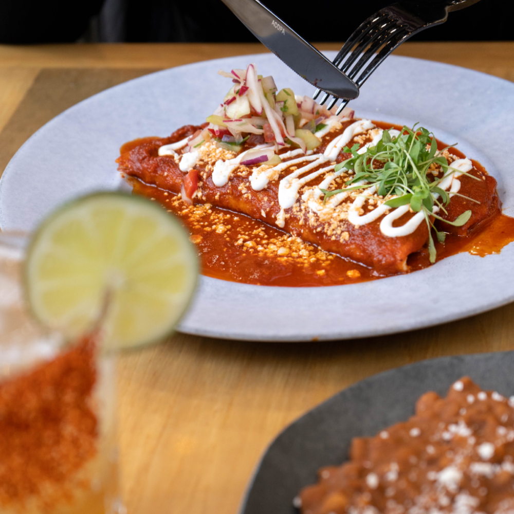 Mexican dining dishes shown on the official Flecha Cantina website