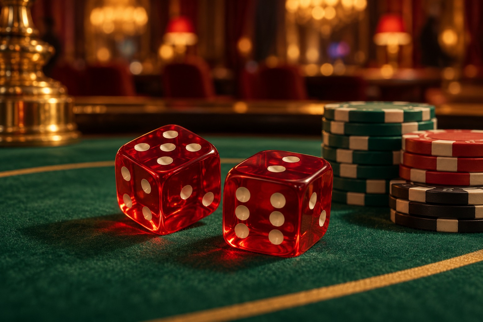 Illustration of red casino dice on green felt