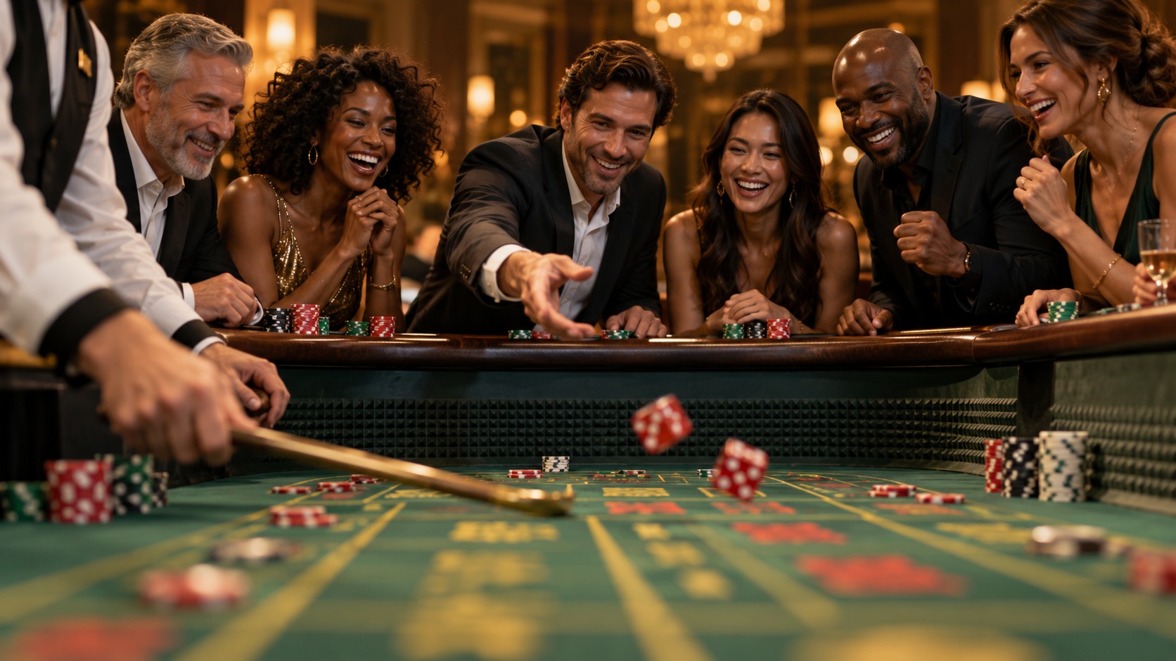 Illustration of adults enjoying a craps table